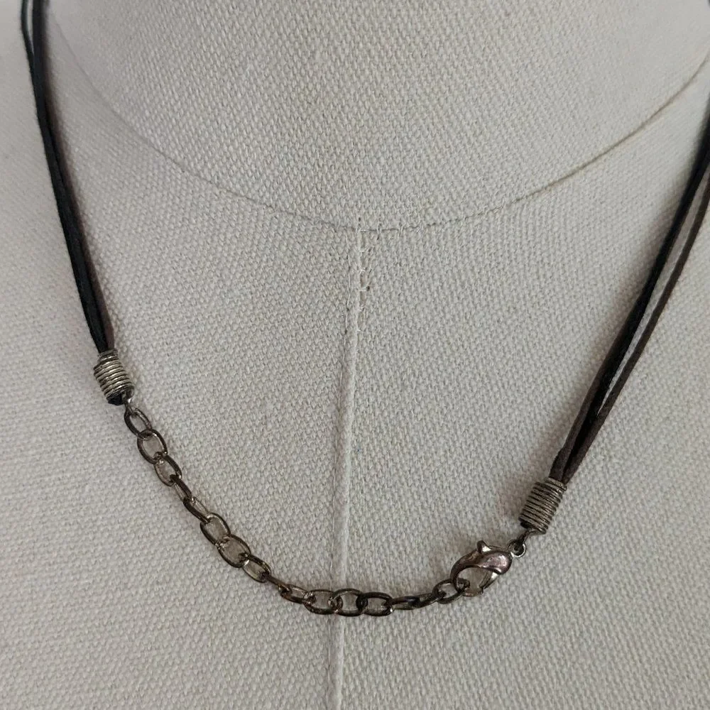 Unique Handmade Necklace - Bronze - Gold - Spiral - Leather Band